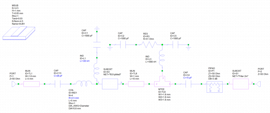 Схема LNA 2m ATF-531P8 в проекте MWO