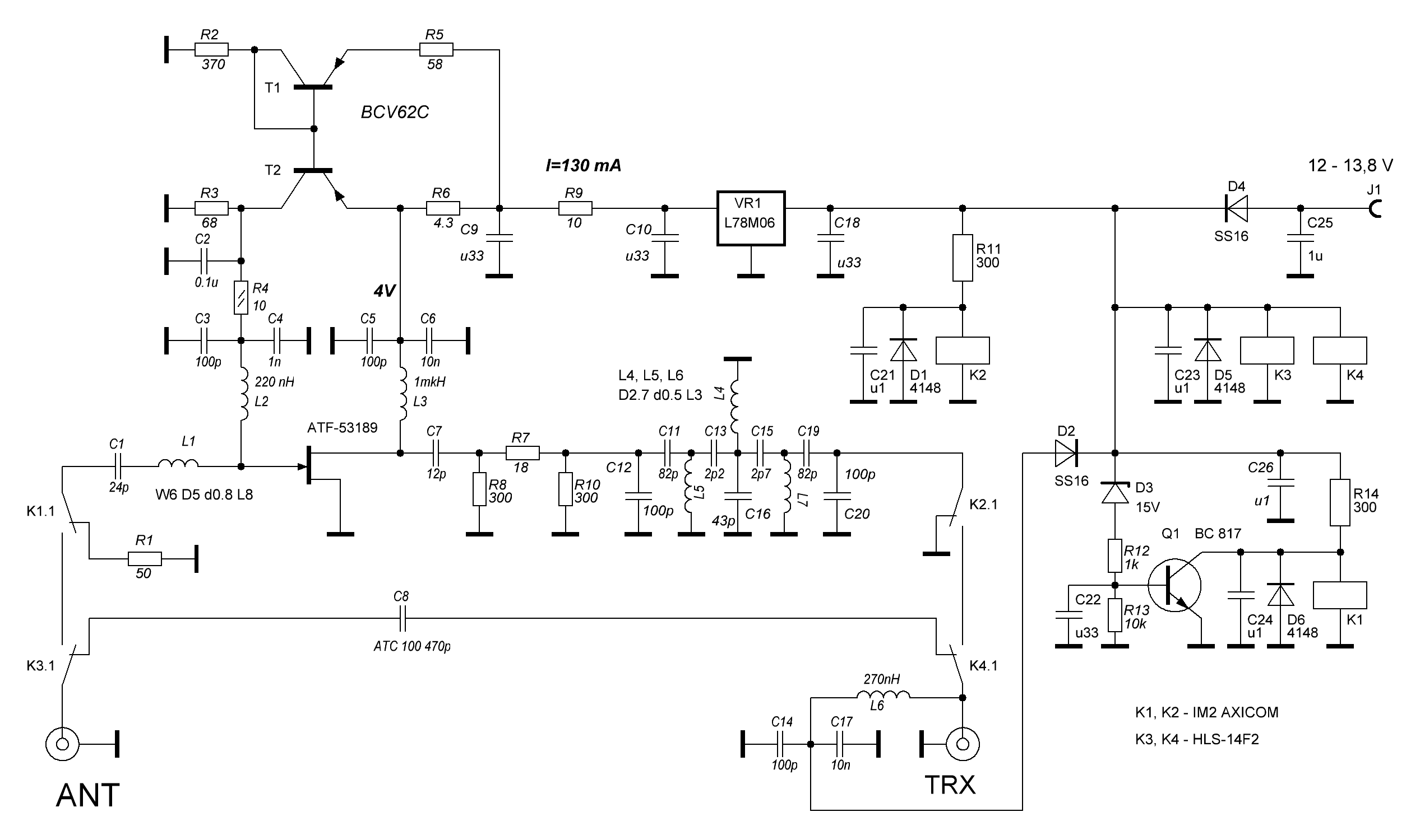 LNA 2m QRO schematics revision from 2022-01-30